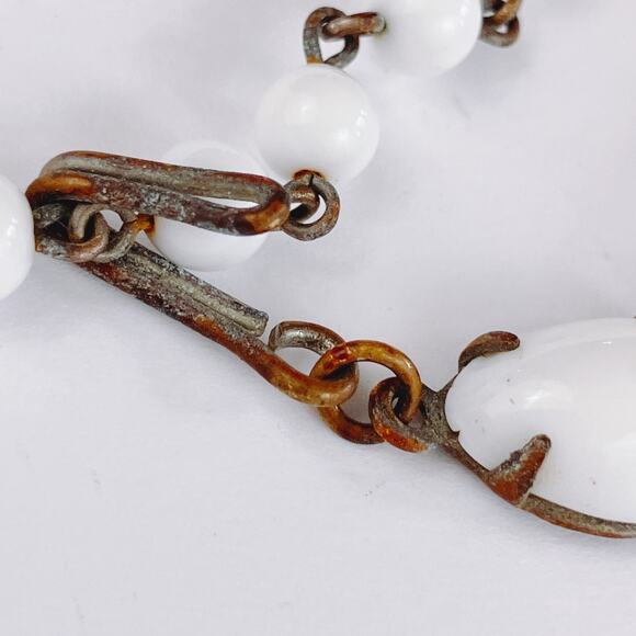 VTG 1950s Milk Glass Double Strand Choker Necklace Japan MCM Jewelry READ - Picture 10 of 16